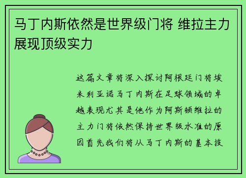 马丁内斯依然是世界级门将 维拉主力展现顶级实力 马丁内斯依然是世界级门将 维拉主力展现顶级实力